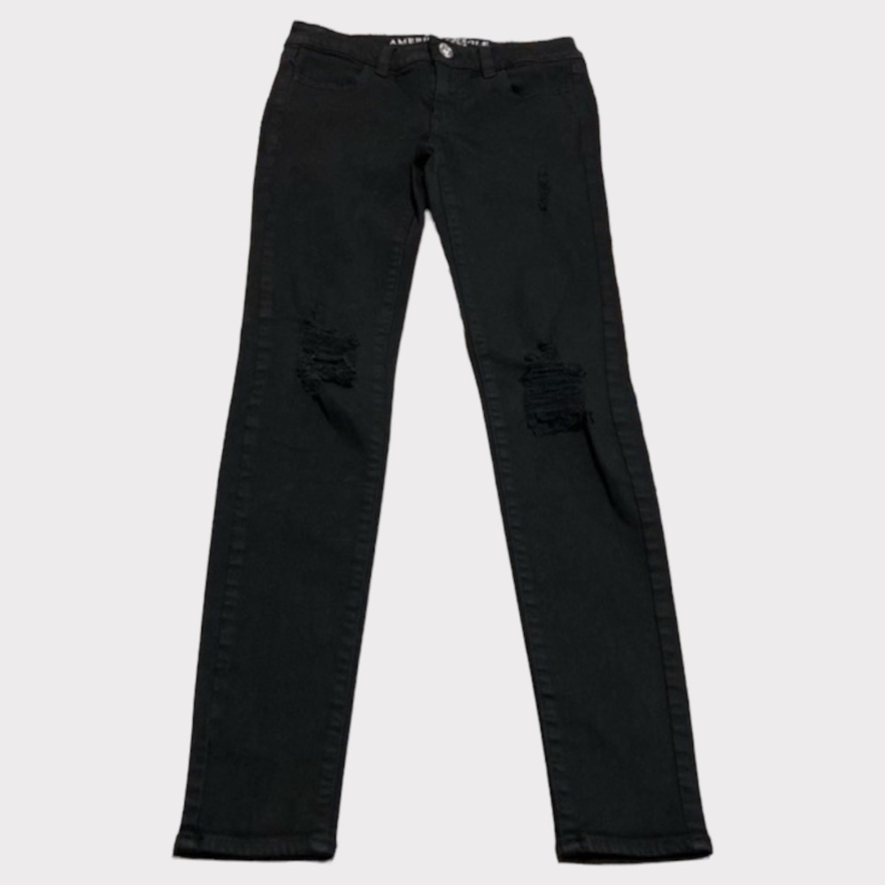 American Eagle Skinny Distressed Black Jeggings Size Zero 0